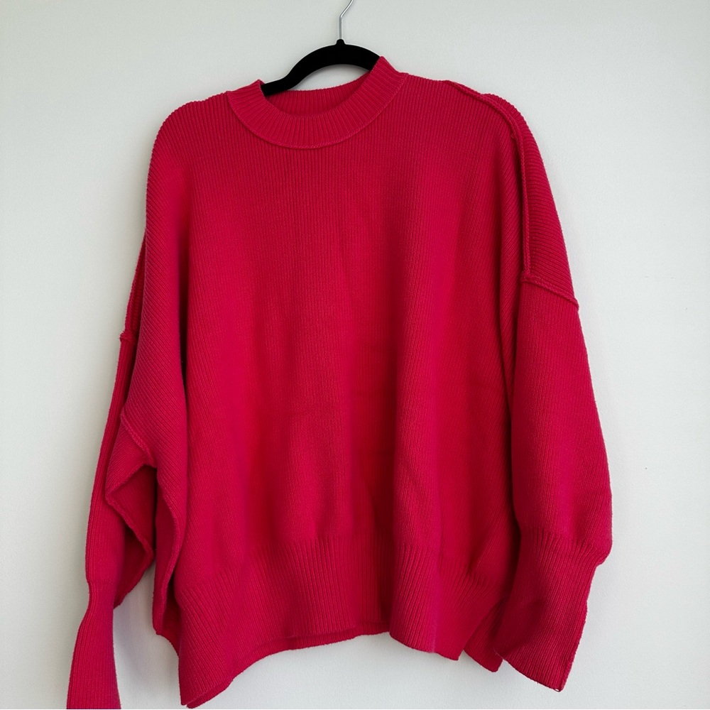Free People pink bubble sleeve slouchy oversized sweater XSmall
